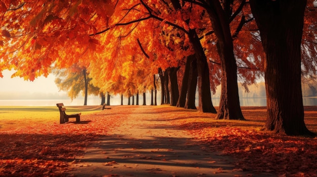 公園のカラフルな葉っぱで美しい秋の風景