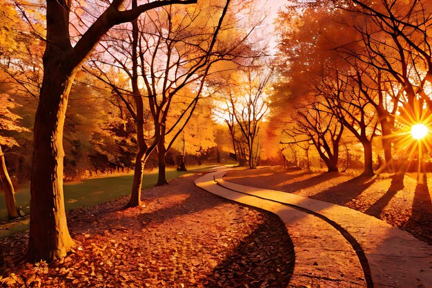 Photo beautiful autumn landscape with falling leaves