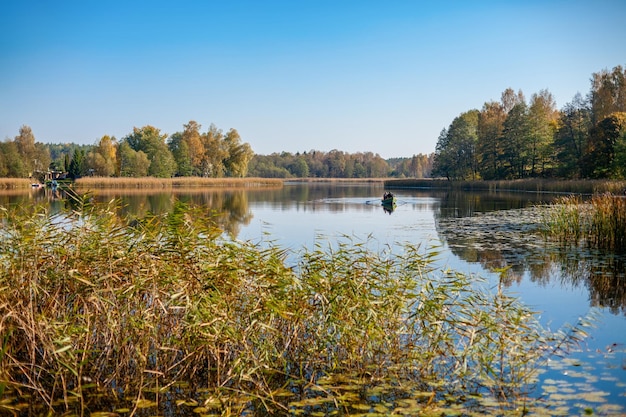 Beautiful autumn landscape with the lake