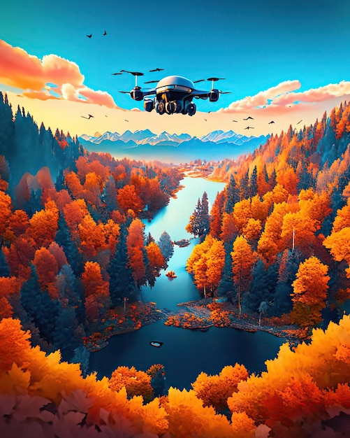 beautiful autumn landscapes drone orange trees