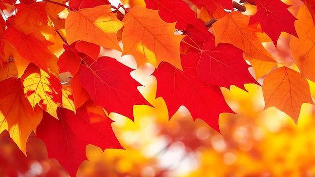 秋の赤い背景に美しい秋晴れた昼光水平