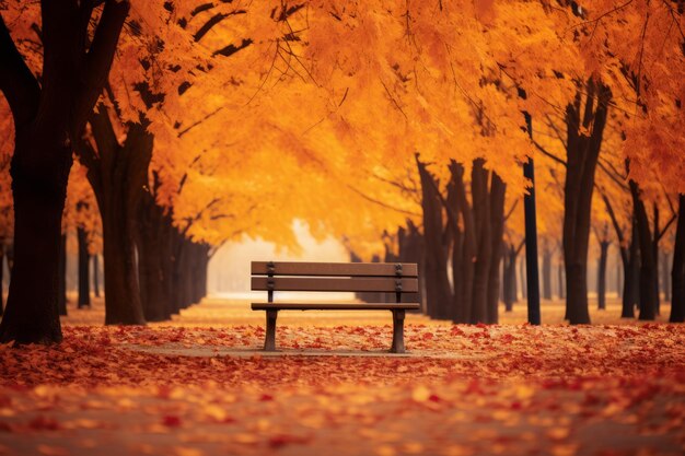 Foto bellissimo parco autunnale con panchine e aceri paesaggio autunnale