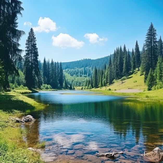 ハンターゼー湖の美しい秋の景色 バイエルンアルプスの色とりどりの朝の景色