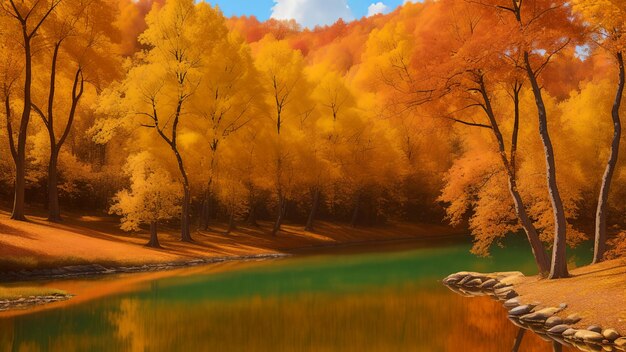 Beautiful autumn scenery lake and forest