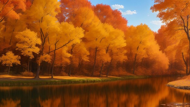 Beautiful autumn scenery lake and forest