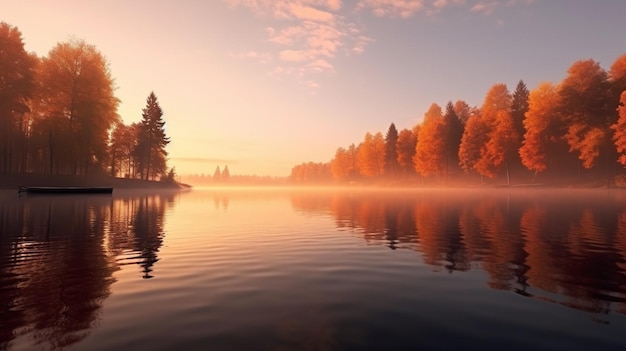 Beautiful autumn sunrise over the lake Sweeter Lug Ai Generative