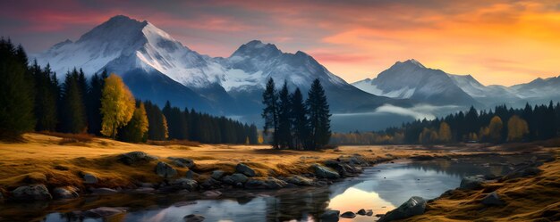 Beautiful autumn sunset over Tatra mountains in Poland