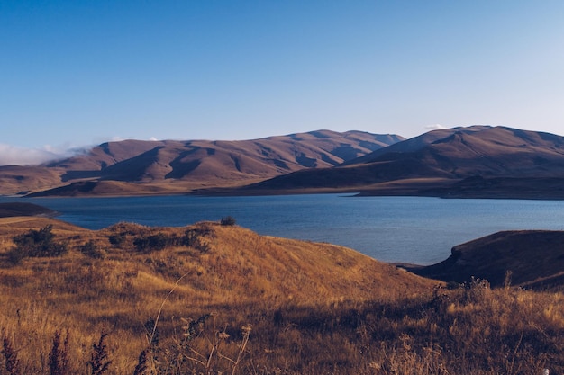 Beautiful autumn sunset view of Sevan lake Sevan Armenia