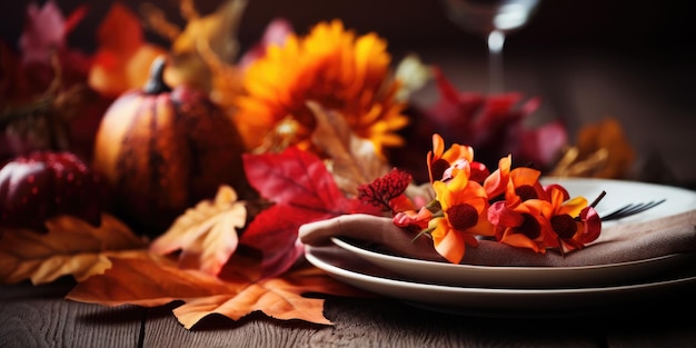 Beautiful autumn table setting theme Halloween autumn High quality photo Generative AI