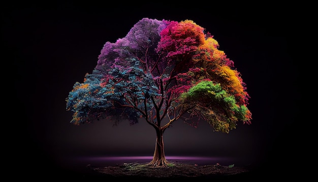 Beautiful autumn tree on a black backgroundgenerative ai