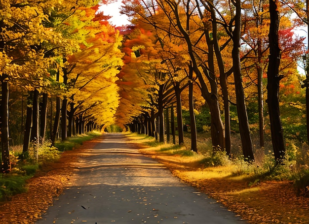 美しい秋の木々や道