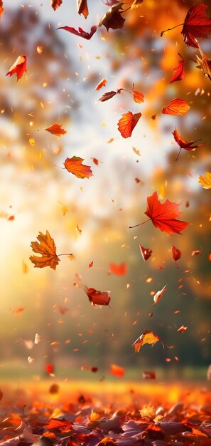 Красивый осенний вид с красочной листьями в парке Падающие листья на заднем плане с копировальным пространством