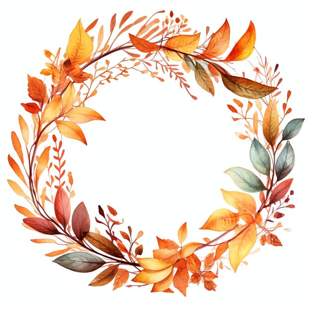 Photo beautiful autumnthemed wreaths made of leaves and twigs watercolor clipart illustration