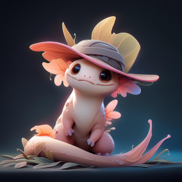 Foto un bellissimo axolotl con un cappello