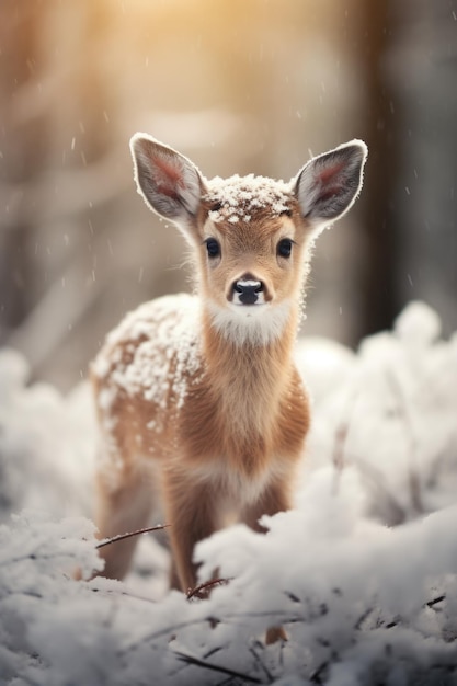 Beautiful baby Dear In the snow