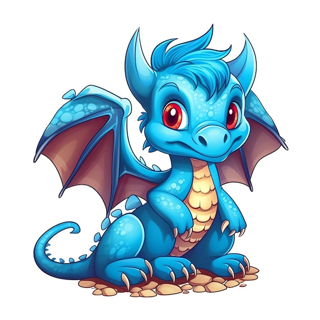 Beautiful baby dragon on white background Cute Funny Dragon in Cartoon Style