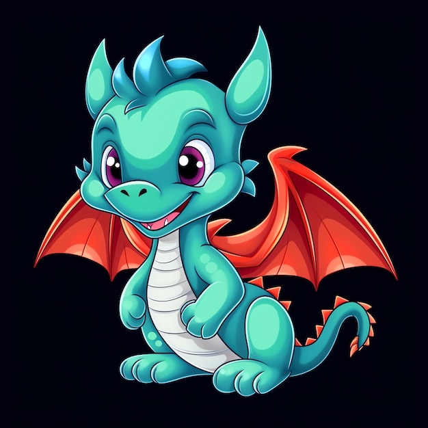 Beautiful baby dragon on white background Cute Funny Dragon in Cartoon Style