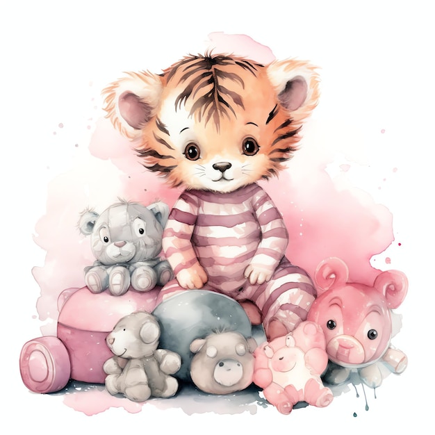 beautiful Baby Tiger nursery clipart illustration