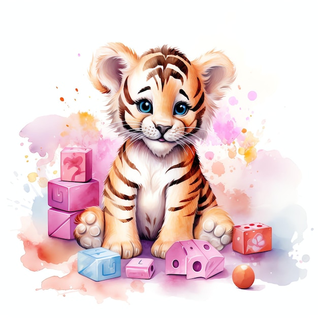 beautiful Baby Tiger nursery clipart illustration