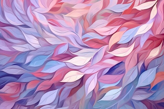 Beautiful background of an artistic abstract print of leaves in shades of purple pink and green generative ai