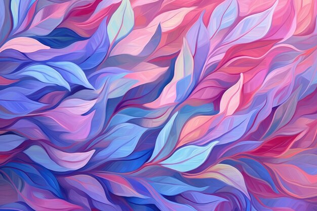 Beautiful background of an artistic abstract print of leaves in shades of purple pink and green Generative AI