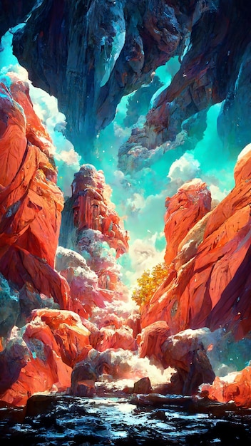 Beautiful background of aurora rock 3D illustration