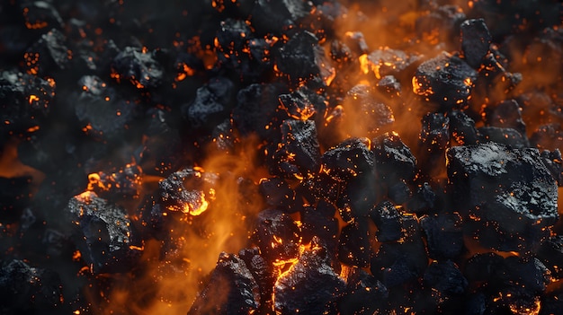 Photo beautiful background of burning coals in black and orange colors ai generated