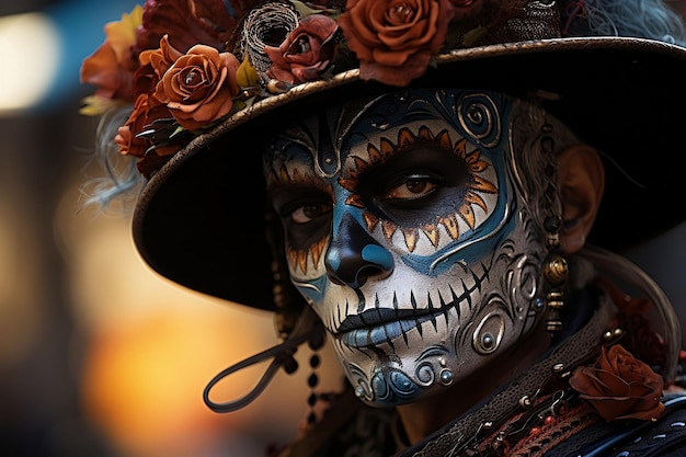 Beautiful background festive day of the dead amber and black ambiance selective focus old world