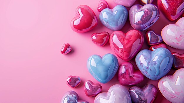 A beautiful background image of a pink hearts The hearts are all different sizes and shades of pink and they are arranged in a random pattern