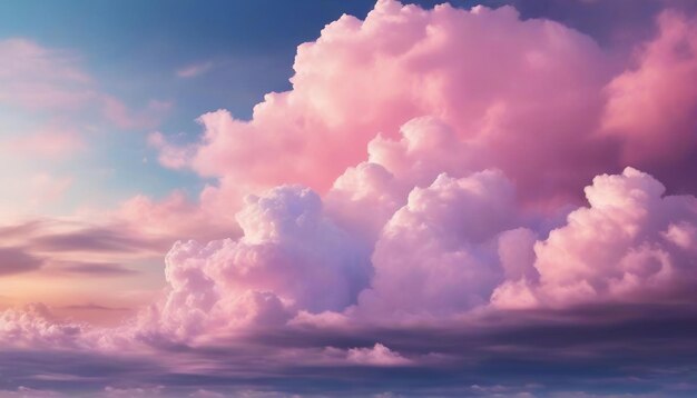 Beautiful background image of a romantic blue sky with soft fluffy pink clouds