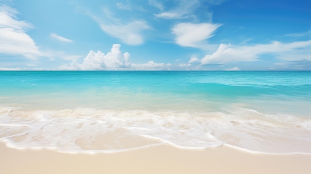 Beautiful background image of white cloudy blue sky and clear wavy sea generative ai
