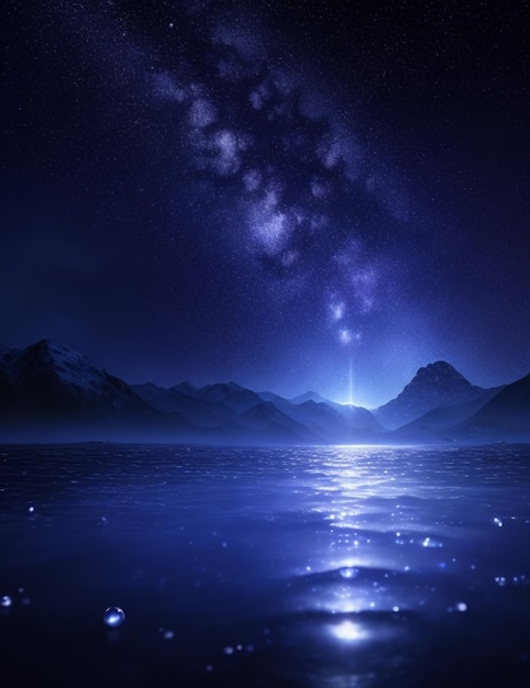 宇宙の空と湖の夜の美しい背景