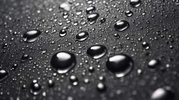 灰色の黒い金属の表面に降る雨水の美しい背景の質感