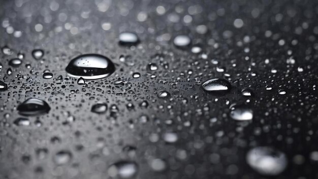 Beautiful background texture of rain water drops on grey black metal surface