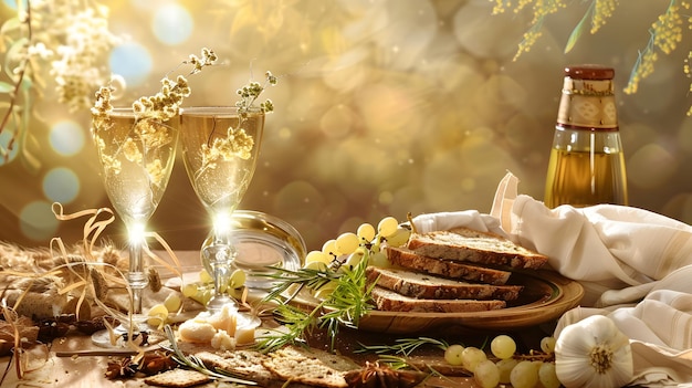 Beautiful background on the theme of Passover with matzo and wine AI Generated