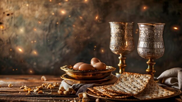 Beautiful background on the theme of Passover with matzo and wine AI Generated