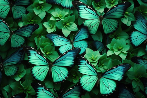 Beautiful background of tropical green butterflies