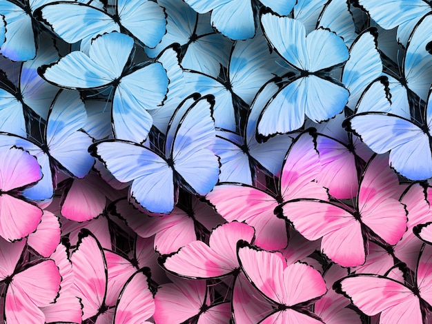 Beautiful background of tropical pink butterflies