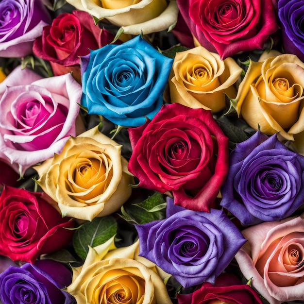 Beautiful background with colorful roses arranged as a bouquet