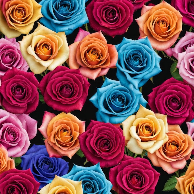 色とりどりのバラを花束として配置した美しい背景