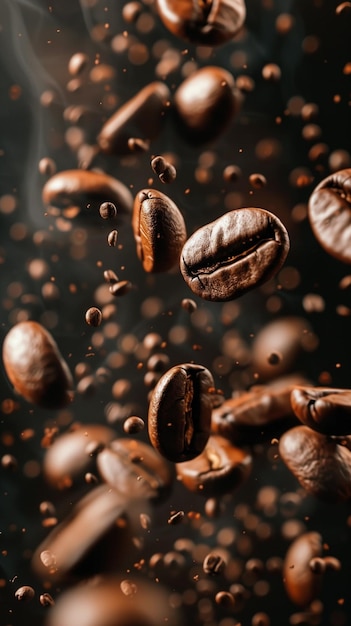 Beautiful background with falling coffee beans