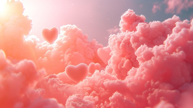 ピンクの雲とハートの美しい背景
