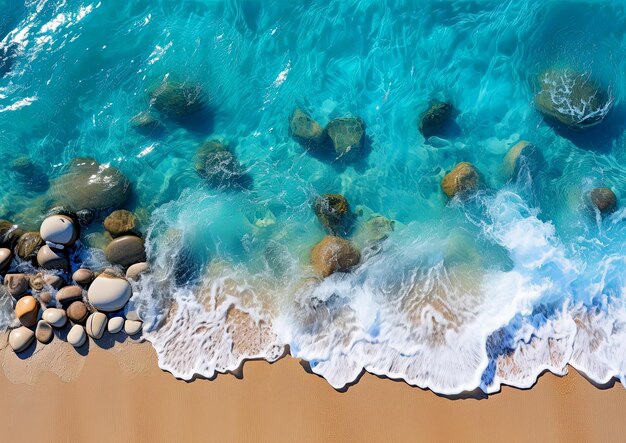 海面と砂浜の美しい背景 澄んだ青い海水のトップビュー