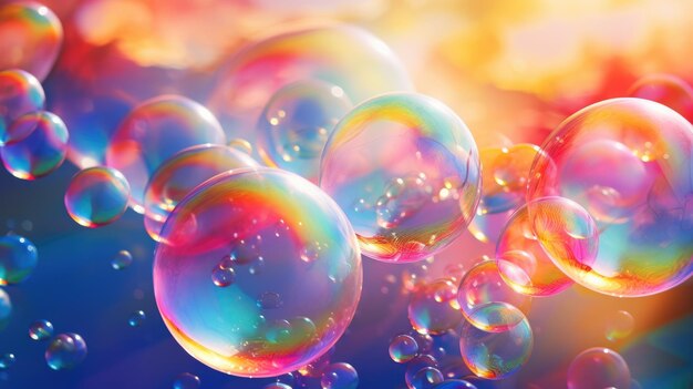 Beautiful background with soap bubbles multicolored bright colorful summer background ai texture