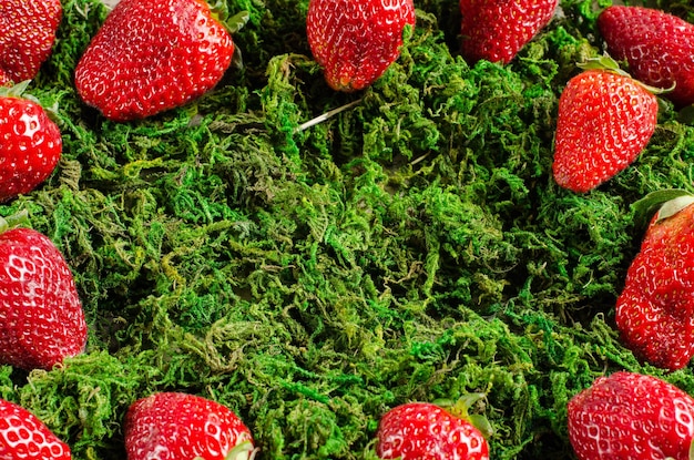 Beautiful background with strawberries on a green background Background for the menu