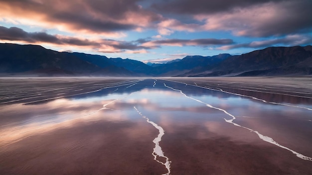 캘리포니아의 아름다운 배드워터 데스 리 (Badwater Death Valley) 는 구름이 가득한 하늘 아래