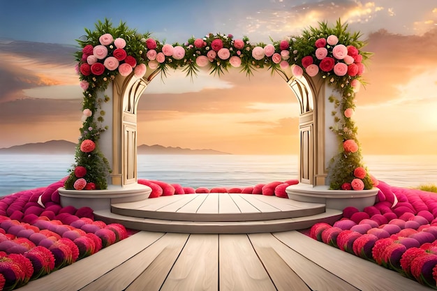 A beautiful balcony with flowers and a beautiful view of the sea.