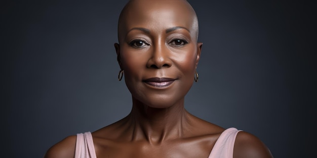 A beautiful bald woman undergoing chemotherapy in the prevention and treatment of breast cancer