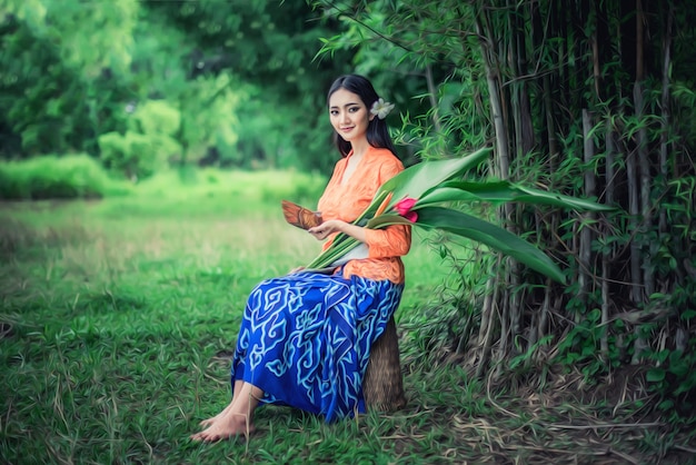 Beautiful Balinese women in traditional costumes, Culture of Bali island and Indonesia 