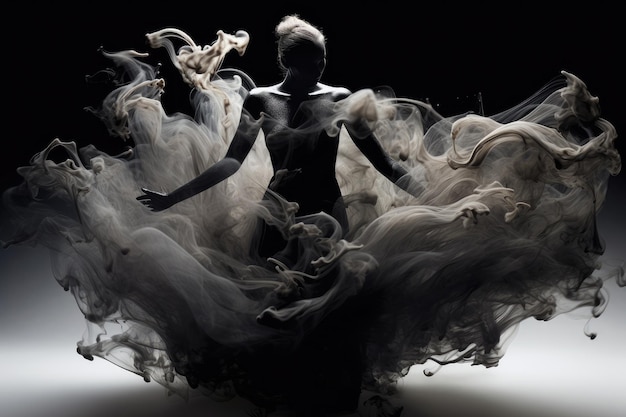 Beautiful ballerina dancing in the studio in magnetic powder and smoke Generated AI